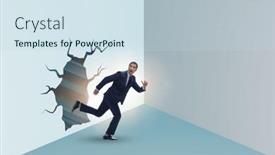  Presentation with breaking through - Presentation enhanced with businessman-breaking-through-the-wall background and a sky blue colored foreground