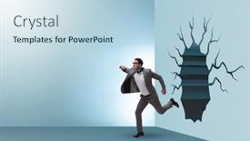  Presentation with breaking through - Slide set enhanced with businessman-breaking-through-the-wall background and a sky blue colored foreground