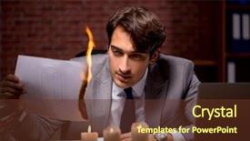  Presentation with late - Slides enhanced with businessman burning the evidence late background and a tawny brown colored foreground