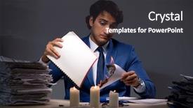  Presentation with late - Colorful slide deck enhanced with businessman burning the evidence late backdrop and a dark gray colored foreground