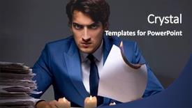  Presentation with late - Audience pleasing slide set consisting of businessman burning the evidence late backdrop and a dark gray colored foreground