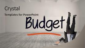  Presentation with budget - PPT theme having businessman burying his head against budget written in bright room background and a light gray colored foreground