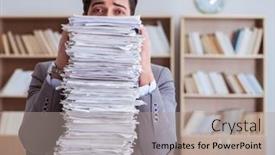  Presentation with paperwork - Presentation design enhanced with businessman-busy-with-paperwork background and a coral colored foreground