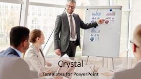  Presentation with managers - Amazing slide deck having businessman by whiteboard explaining situation backdrop and a mint green colored foreground