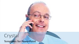  Presentation with communication - PPT layouts enhanced with businessman calling by phone communication technology background and a light blue colored foreground