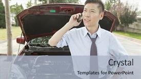  Presentation with roadside - PPT layouts having businessman calling for roadside assistance background and a light blue colored foreground