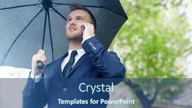  Presentation with rainy day - Cool new presentation theme with businessman calling under black umbrella on rainy day backdrop and a ocean colored foreground
