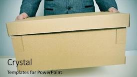  Presentation with new office - PPT theme having businessman carrying a box leaving background and a coral colored foreground