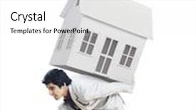 Presentation with home - Presentation theme enhanced with businessman-carrying-a-model-home background and a white colored foreground