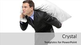  Presentation with money bag sysmbol - Amazing presentation theme having businessman carrying a money bag backdrop and a light gray colored foreground