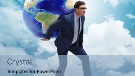  Presentation with earth - Slide set having businessman-carrying-earth background and a light blue colored foreground