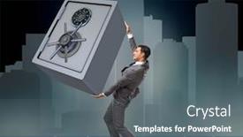  Presentation with safe - Colorful slide deck enhanced with businessman-carrying-metal-safe backdrop and a gray colored foreground