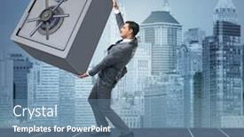  Presentation with safe - Audience pleasing presentation design consisting of businessman-carrying-metal-safe backdrop and a teal colored foreground