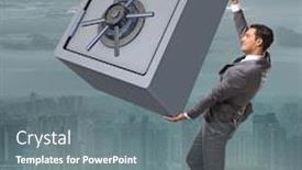  Presentation with safe - PPT theme with businessman-carrying-metal-safe background and a gray colored foreground