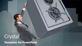  Presentation with safe - Theme with businessman-carrying-metal-safe and a gray colored foreground