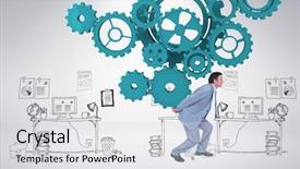  Presentation with doodle - PPT theme consisting of businessman carrying something with his back and hands against doodle office background and a light gray colored foreground