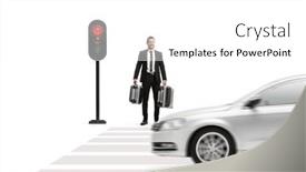  Presentation with waiting - Presentation theme enhanced with businessman-carrying-suitcases-and-waiting background and a white colored foreground