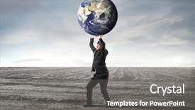  Presentation with flat earth - Presentation theme having businessman carrying the earth background and a gray colored foreground