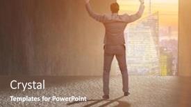  Presentation with shadow - Cool new PPT theme with businessman casting dollar shape shadow in business concept backdrop and a coral colored foreground