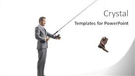  Presentation with fishing - PPT theme consisting of businessman-catching-an-old-boot background and a white colored foreground
