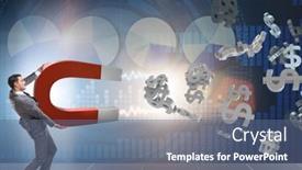  Presentation with magnet - PPT theme with businessman-catching-dollars-on-horseshoe background and a ocean colored foreground