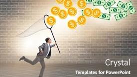  Presentation with net - Beautiful PPT theme featuring businessman-catching-money-with-landing backdrop and a gray colored foreground