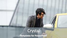  Presentation with rainy day - PPT theme with businessman catching taxi on rainy day background and a gray colored foreground