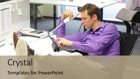  Presentation with posture - Cool new PPT theme with tired young woman sitting on kitchen floor with cleaning supplies and equipment backdrop and a coral colored foreground