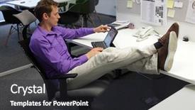  Presentation with flower office desk table - Colorful PPT layouts enhanced with businessman caucasian in his office backdrop and a dark gray colored foreground