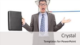  Presentation with fishing net - Cool new PPT theme with businessman caught in a fishing net isolated on white background backdrop and a light gray colored foreground