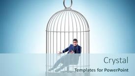  Presentation with cage - Slide deck having businessman-caught-in-the-cage background and a sky blue colored foreground