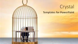  Presentation with cage - PPT layouts consisting of businessman-caught-in-the-cage background and a lemonade colored foreground