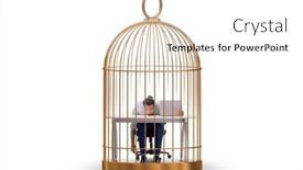  Presentation with cage - Presentation theme having businessman-caught-in-the-cage background and a white colored foreground