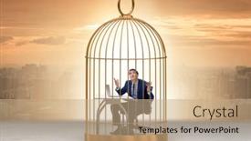  Presentation with cage - PPT theme having businessman-caught-in-the-cage background and a  colored foreground