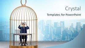  Presentation with cage - Presentation theme with businessman-caught-in-the-cage background and a  colored foreground