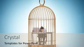 Presentation with cage - Slide deck consisting of businessman-caught-in-the-cage background and a mint green colored foreground