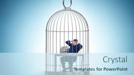  Presentation with cage - Presentation theme with businessman-caught-in-the-cage background and a sky blue colored foreground
