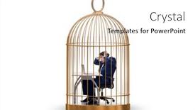  Presentation with cage - Presentation design featuring businessman-caught-in-the-cage background and a white colored foreground