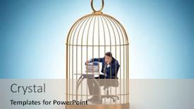  Presentation with cage - Slide deck consisting of businessman-caught-in-the-cage background and a soft green colored foreground