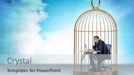  Presentation with cage - Slide set enhanced with businessman-caught-in-the-cage background and a sky blue colored foreground