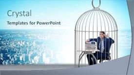  Presentation with cage - Presentation with businessman-caught-in-the-cage background and a  colored foreground