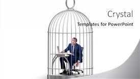  Presentation with cage - PPT theme having businessman-caught-in-the-cage background and a white colored foreground