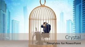  Presentation with cage - Presentation theme having businessman-caught-in-the-cage background and a coral colored foreground