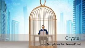  Presentation with cage - Theme with businessman-caught-in-the-cage background and a coral colored foreground