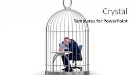  Presentation with bird out of cage - Presentation theme featuring businessman-caught-in-the-cage background and a white colored foreground