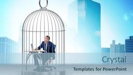  Presentation with cage - Slides having businessman-caught-in-the-cage background and a light blue colored foreground