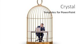  Presentation with animal cruelty cage bird s - PPT layouts with businessman-caught-in-the-cage background and a white colored foreground