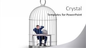  Presentation with freshly caught anchovy fishes engroulis - Presentation theme enhanced with businessman-caught-in-the-cage background and a white colored foreground