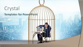  Presentation with rib cage - PPT theme featuring businessman-caught-in-the-cage background and a sky blue colored foreground