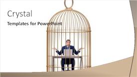  Presentation with freshly caught anchovy fishes engroulis - Slides with businessman-caught-in-the-cage background and a white colored foreground